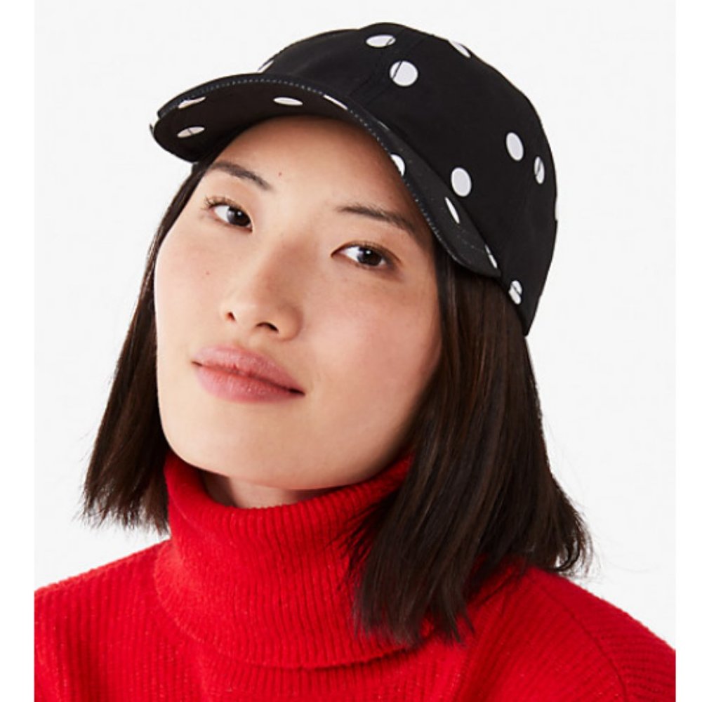 kate spade black white polka dot bow baseball hat cap nwt - Picture 2 of 6